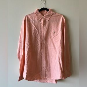 Ralph Lauren Mens Peach Oxford Long Sleeve Button Up Shirt